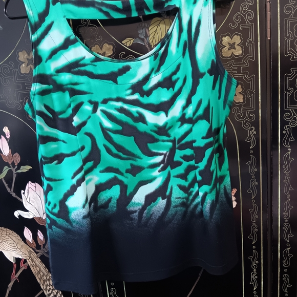 Picadilly Fashion Teal and Black Zebra-Print Tank - Picture 3 of 8